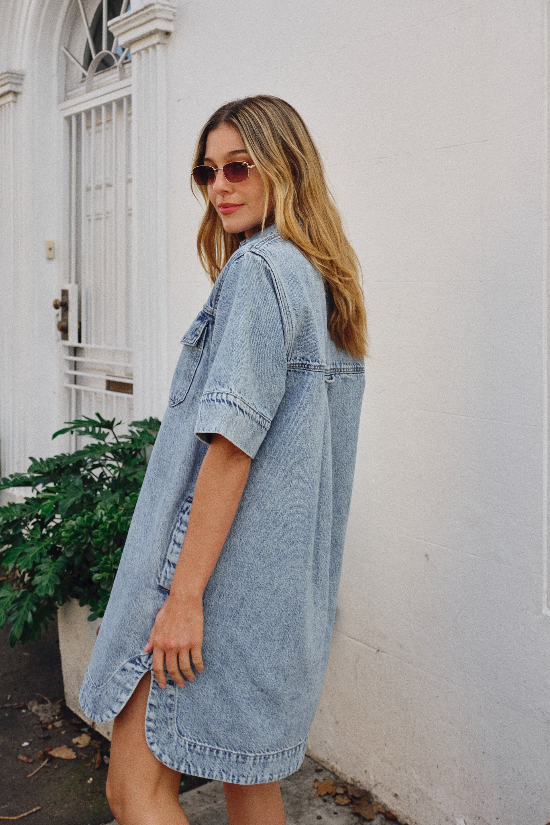 Ceres Life | Relaxed Shirt Dress - Vintage Blue