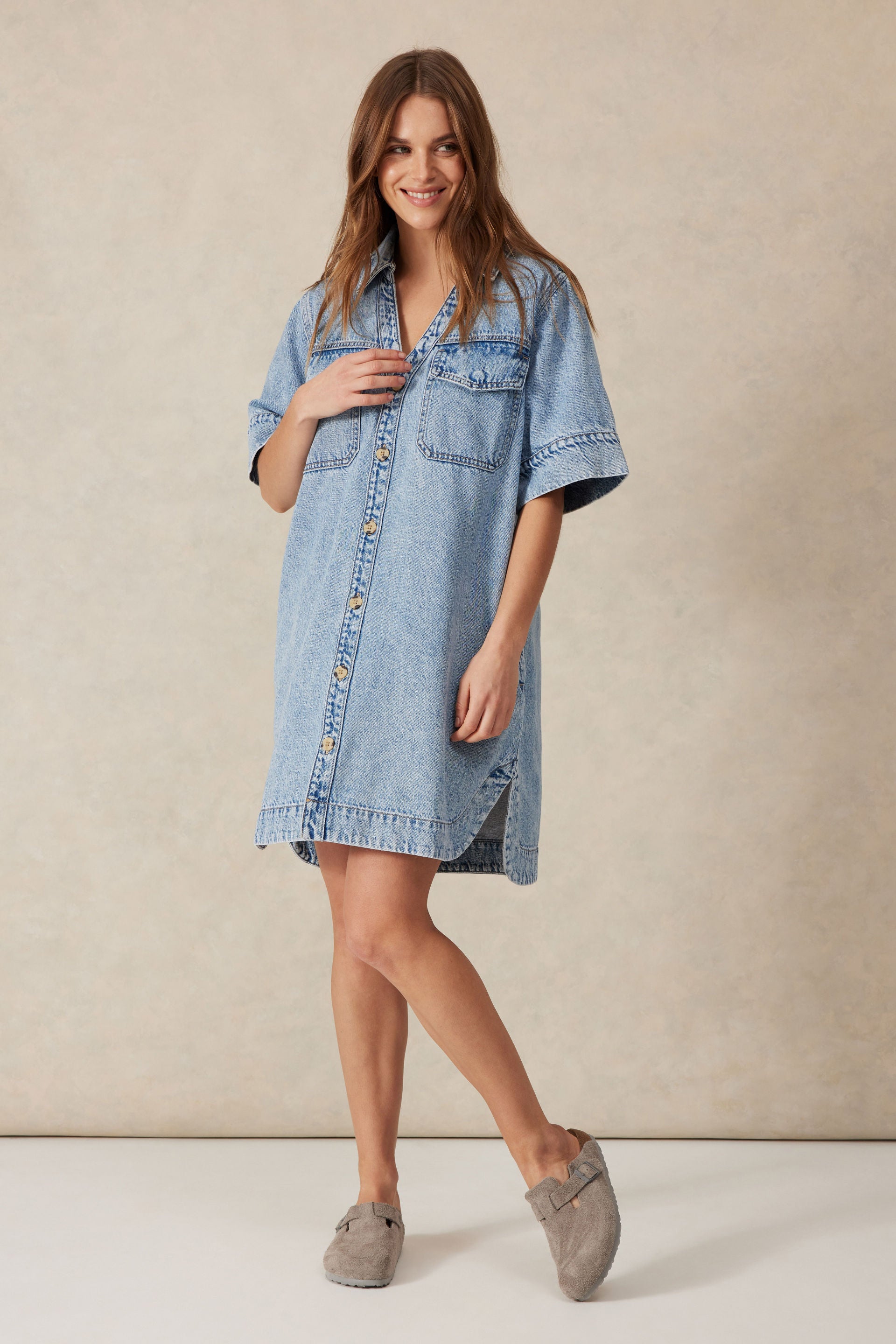 Ceres Life | Relaxed Shirt Dress - Vintage Blue