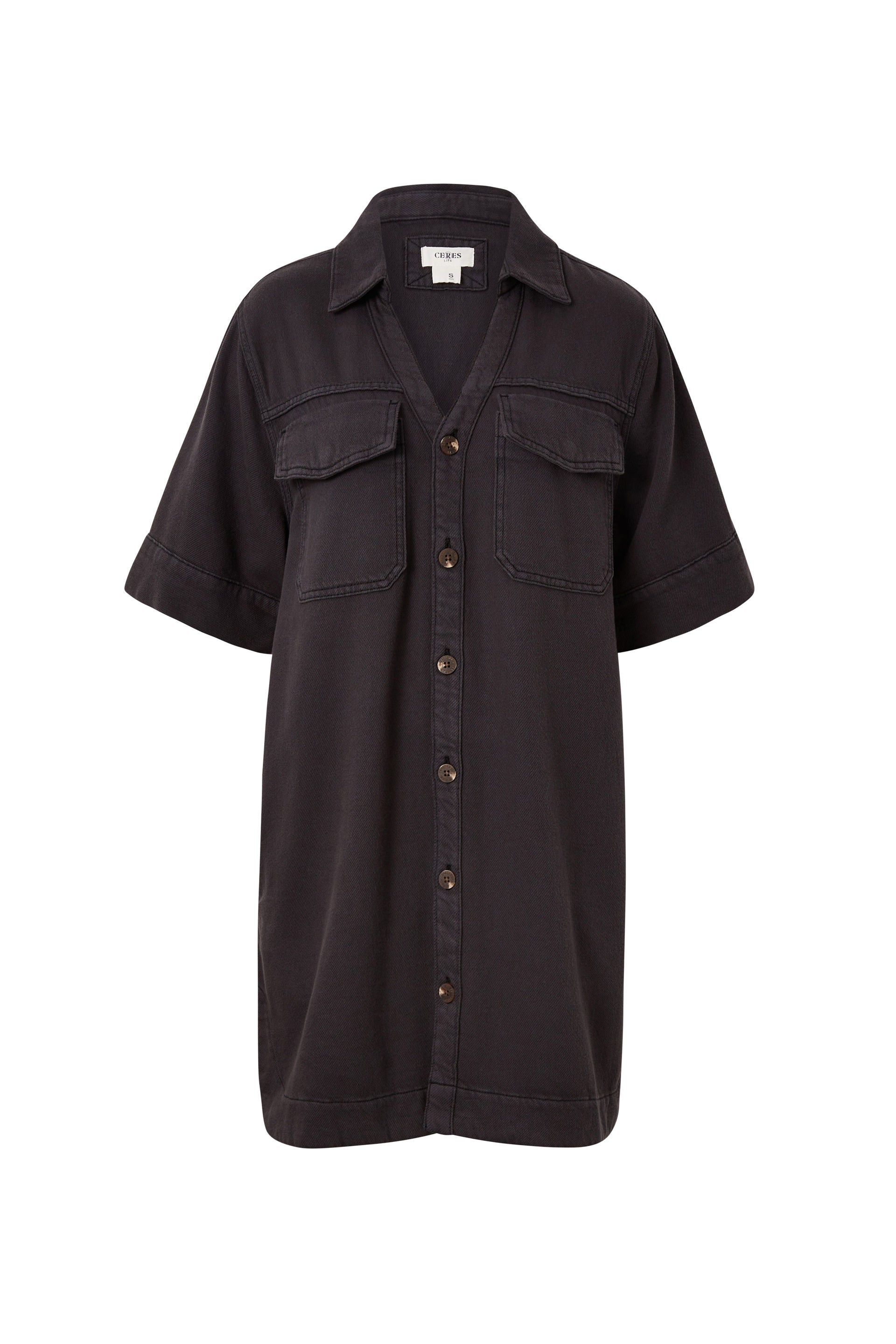 Ceres Life | Relaxed Shirt Dress - Washed Black