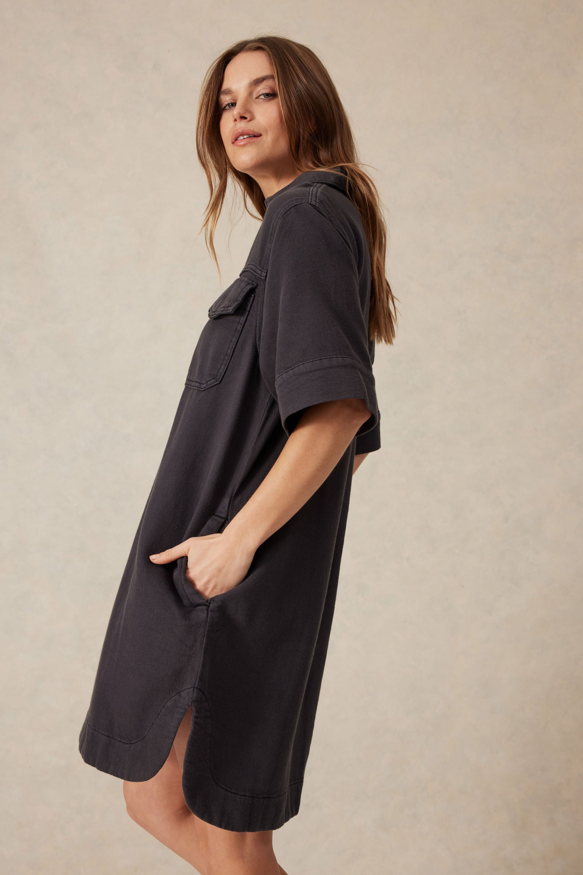 Ceres Life | Relaxed Shirt Dress - Washed Black