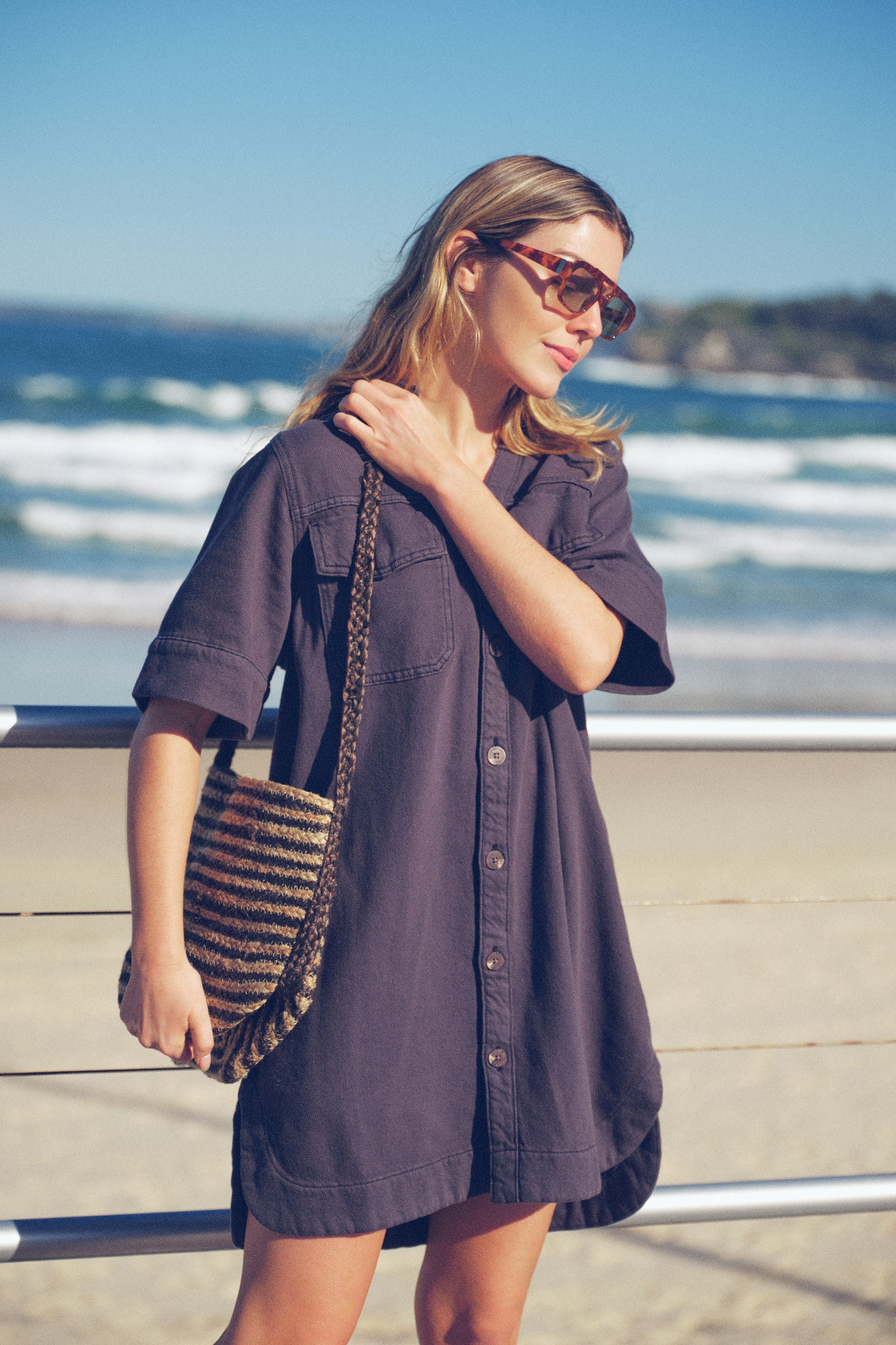 Ceres Life | Relaxed Shirt Dress - Washed Black