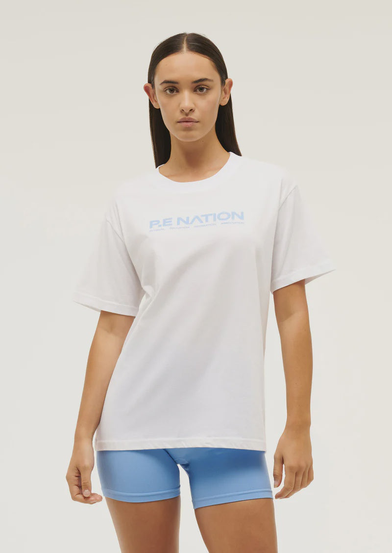 P.E Nation | Aero Short Sleeve Tee - White/Cornflower Blue