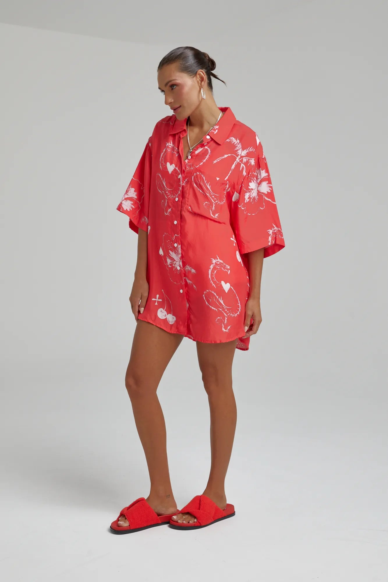 Summi Summi | Cupro Big Shirt - Red Dragon of Hearts