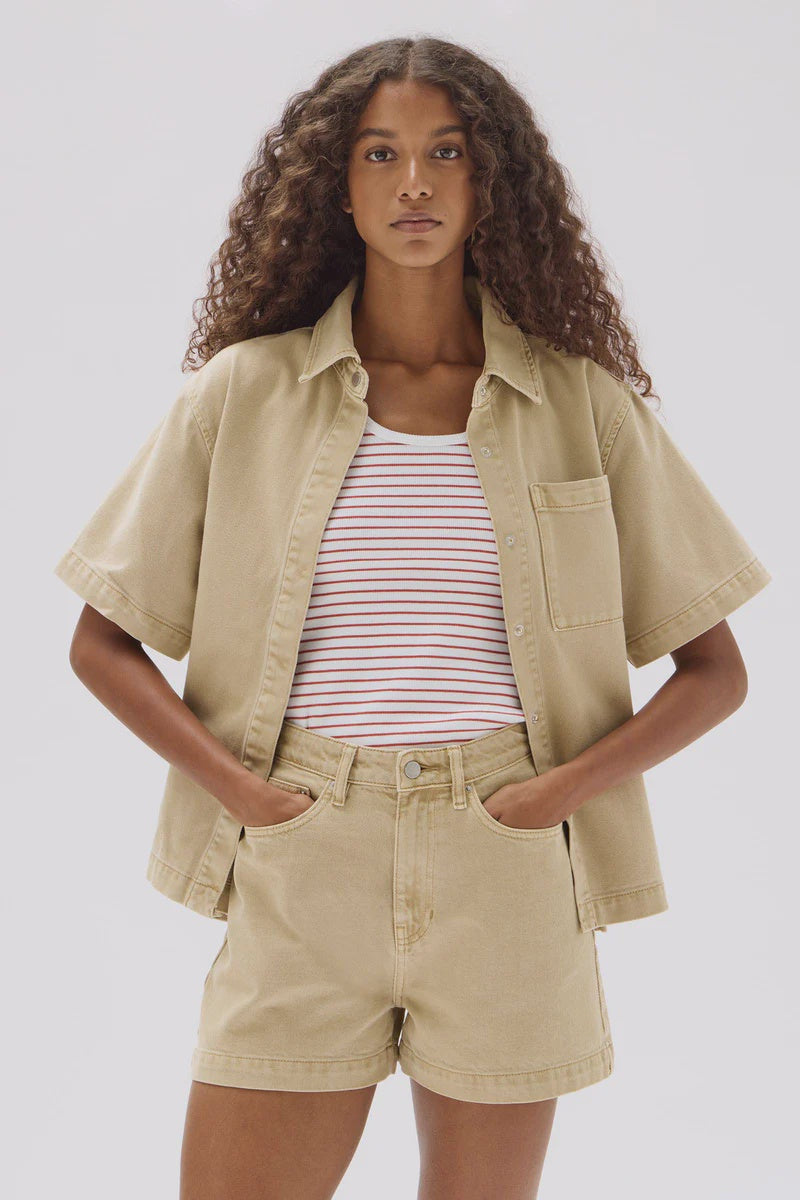 Assembly Label | Boxy Denim Shorts - Tan