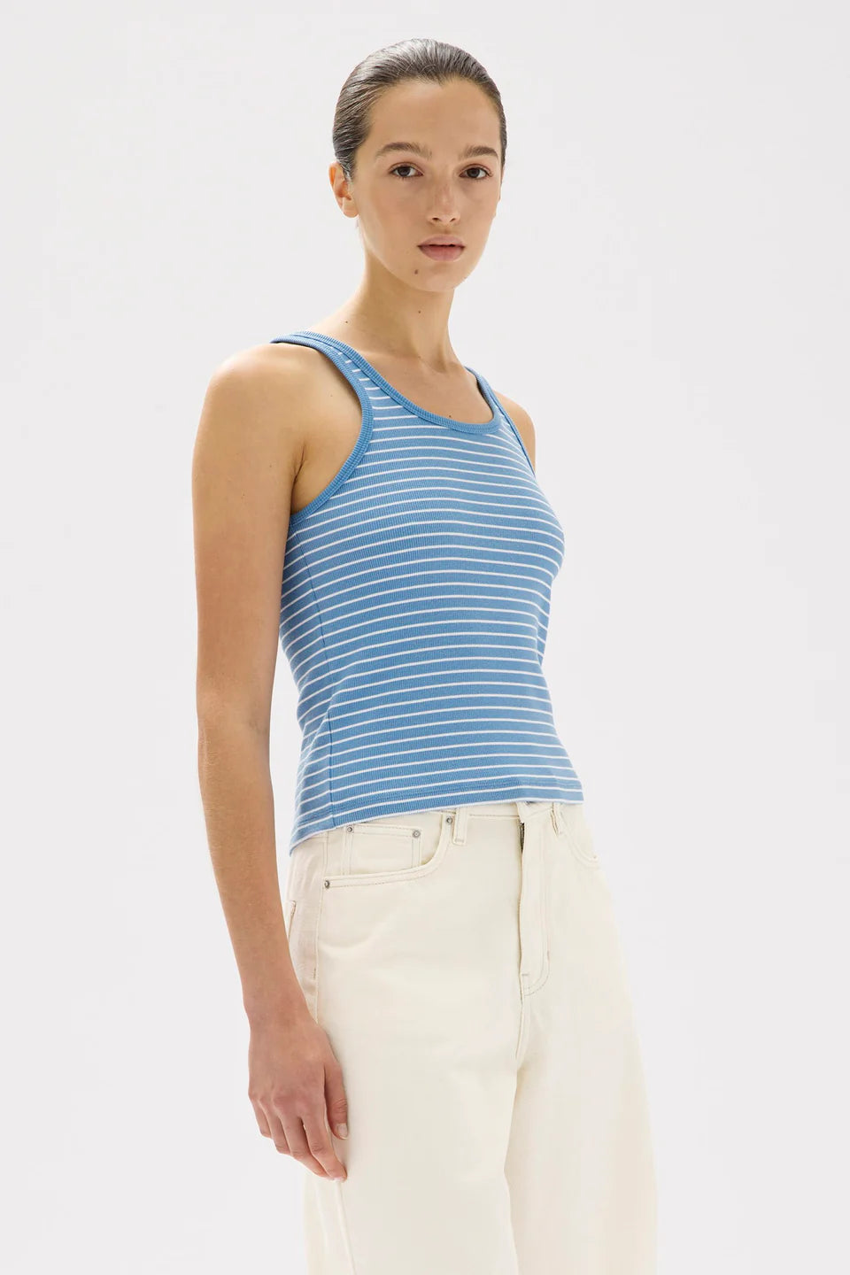 Assembly Label | Drew Stripe Tank - Bahama/White