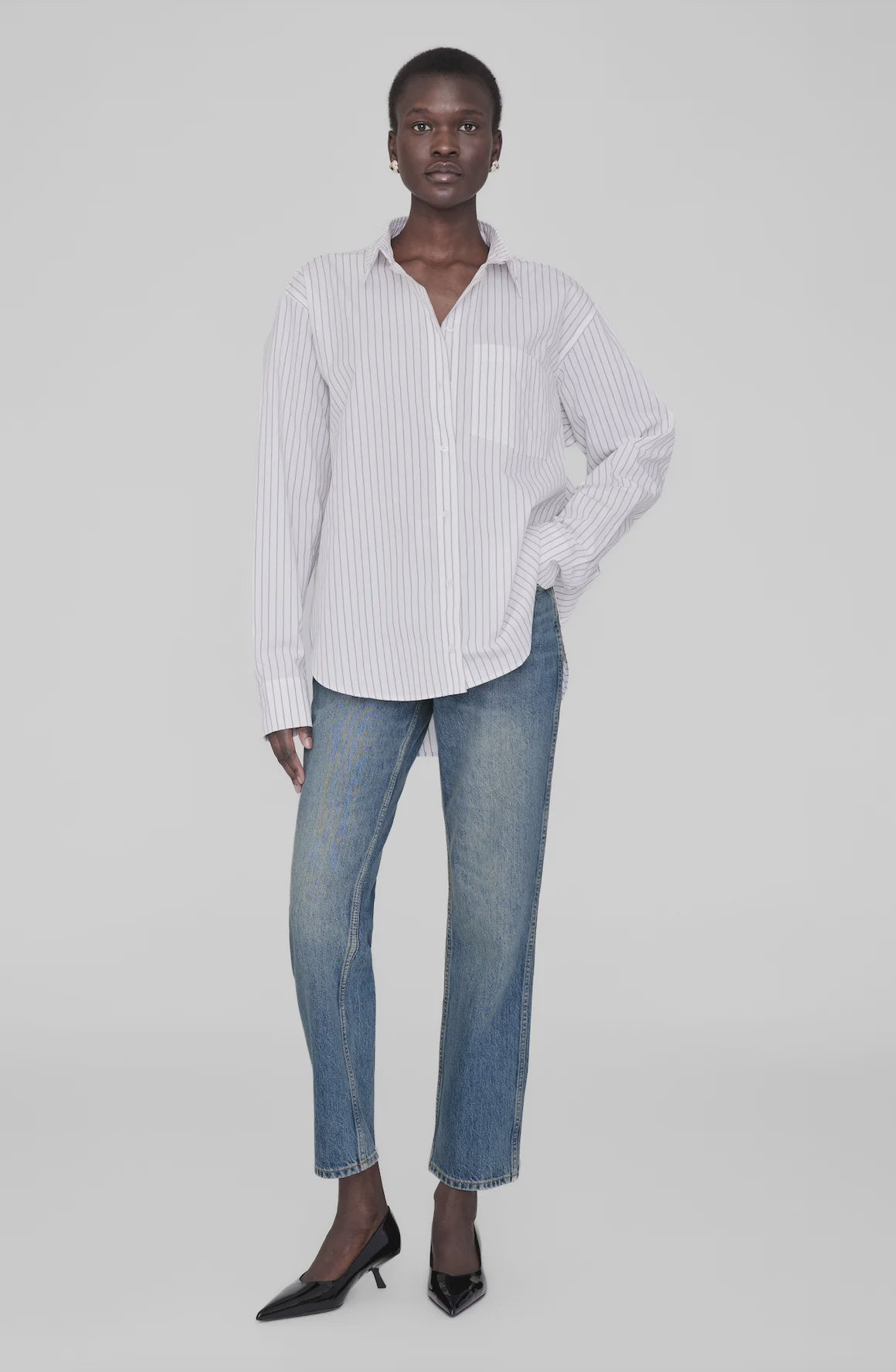 Anine Bing | Braxton Shirt - White & Bordeaux