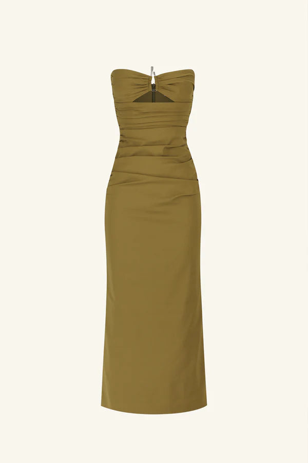 Shona Joy | Lani Strapless Gathered Midi Dress - Army Green