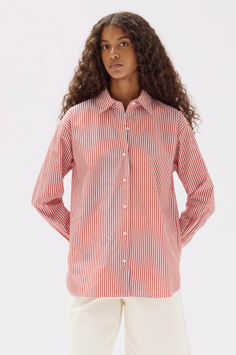 Assembly Label | Signature Poplin Shirt - Papaya/White Stripe