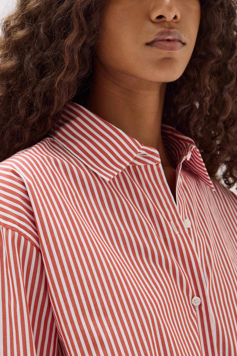 Assembly Label | Signature Poplin Shirt - Papaya/White Stripe