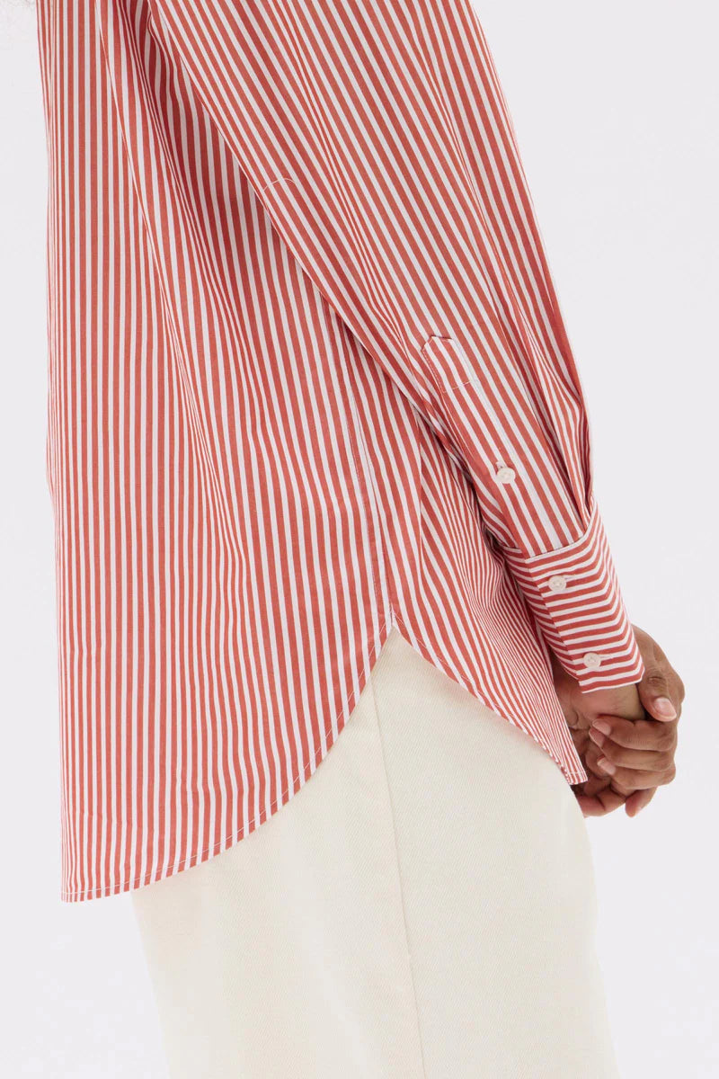 Assembly Label | Signature Poplin Shirt - Papaya/White Stripe