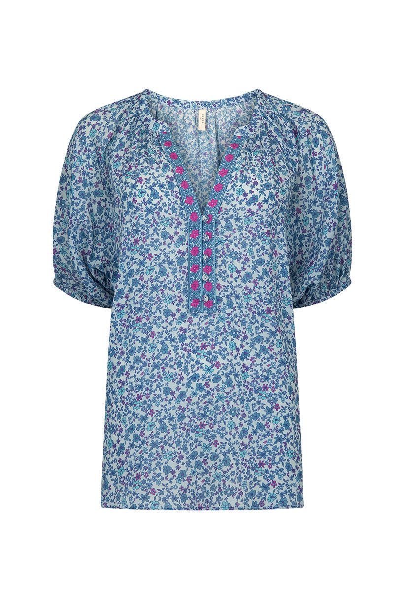 Spell | Love Jetty Short Sleeve Blouse - Blue Nivana