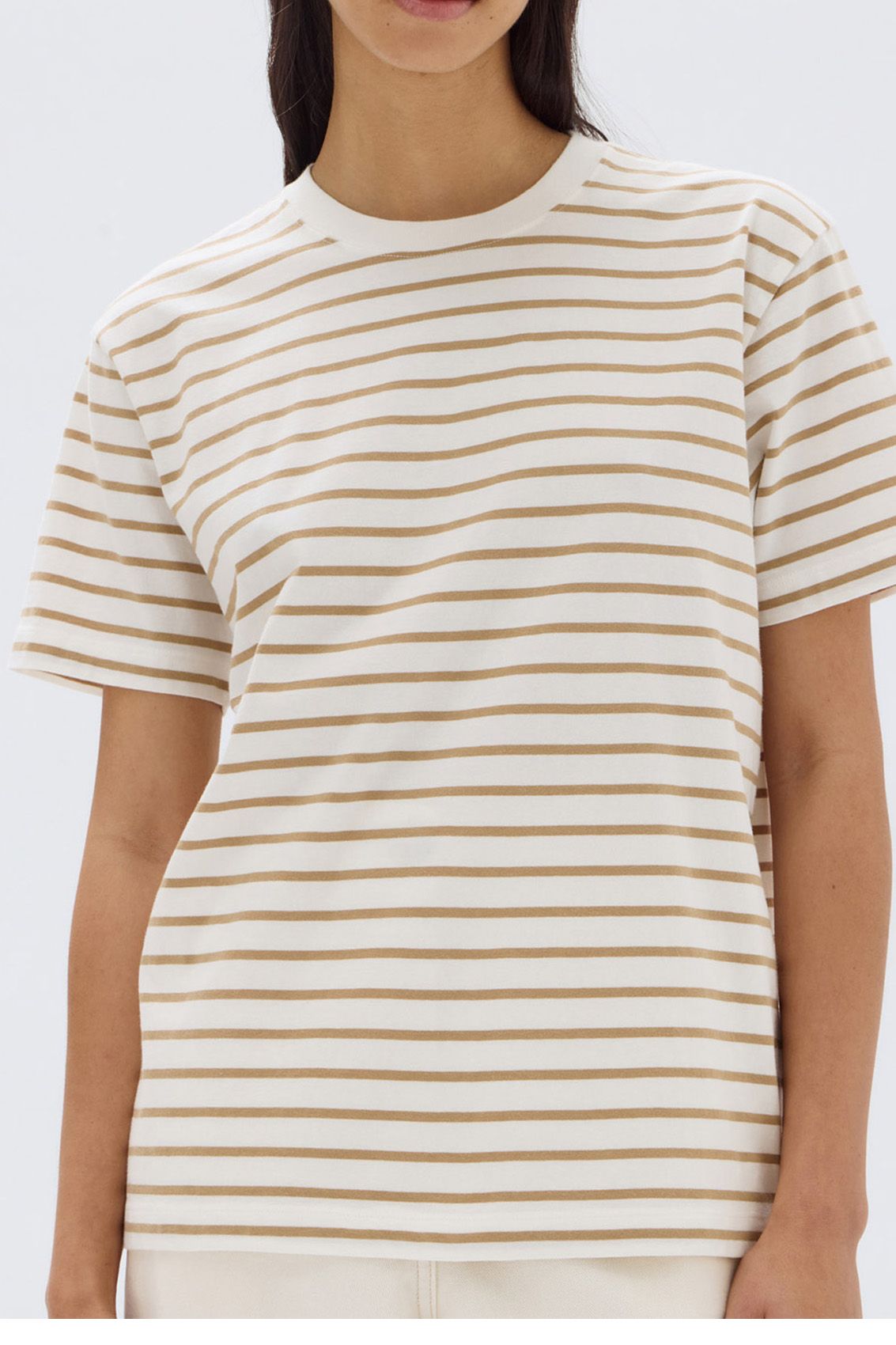 Assembly Label | Port Stripe Short Sleeve Tee - White/Tan