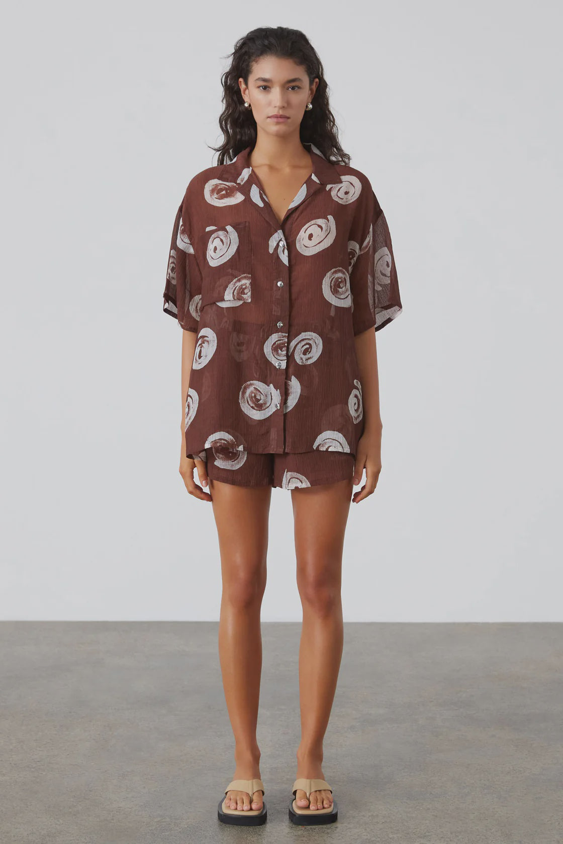 Zulu & Zephyr | Sheer Textured Shirt - Cocoa Swirl