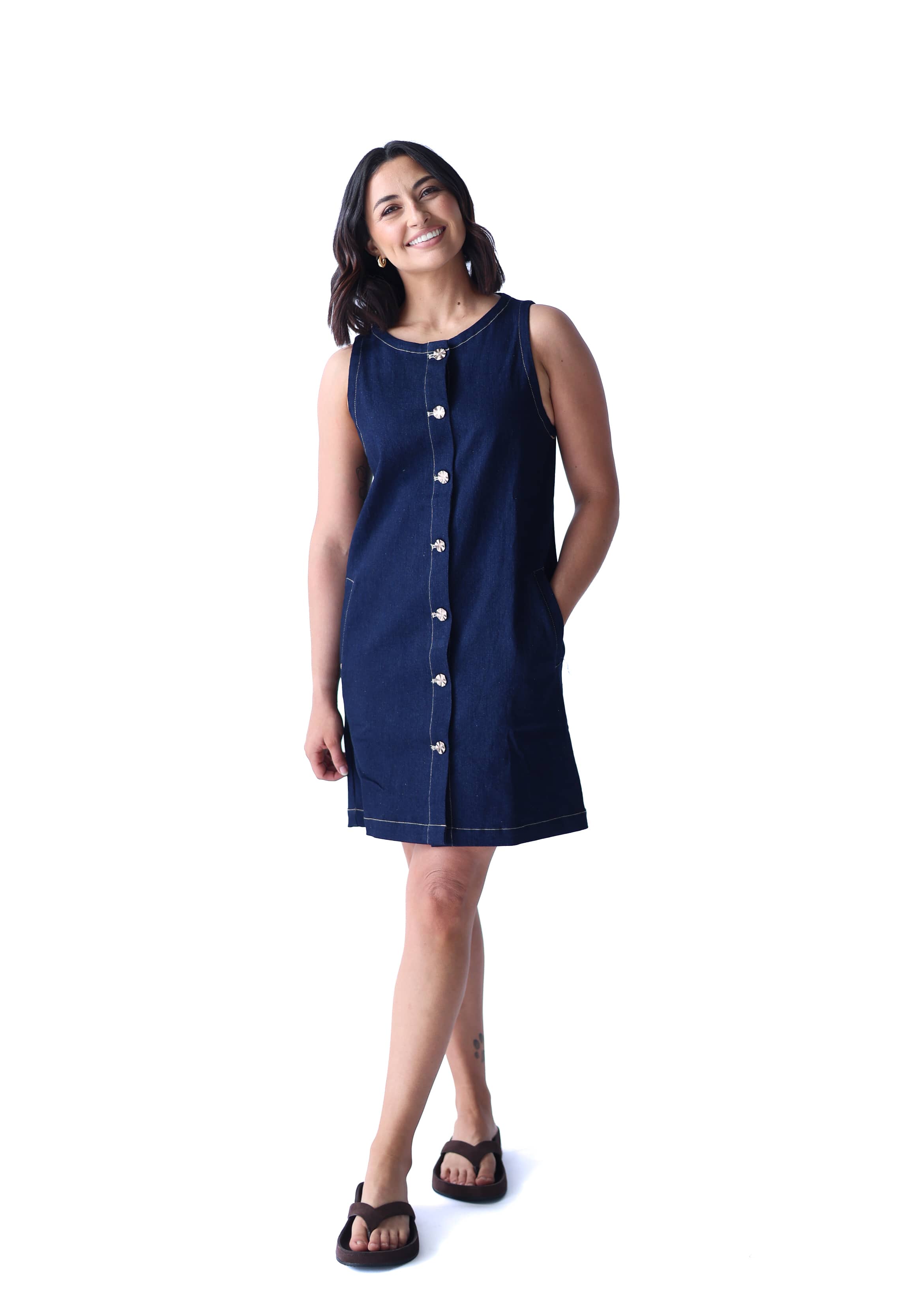 A.Studio Dresses - Casual Sol Sleeveless Denim Dress - Deep Indigo