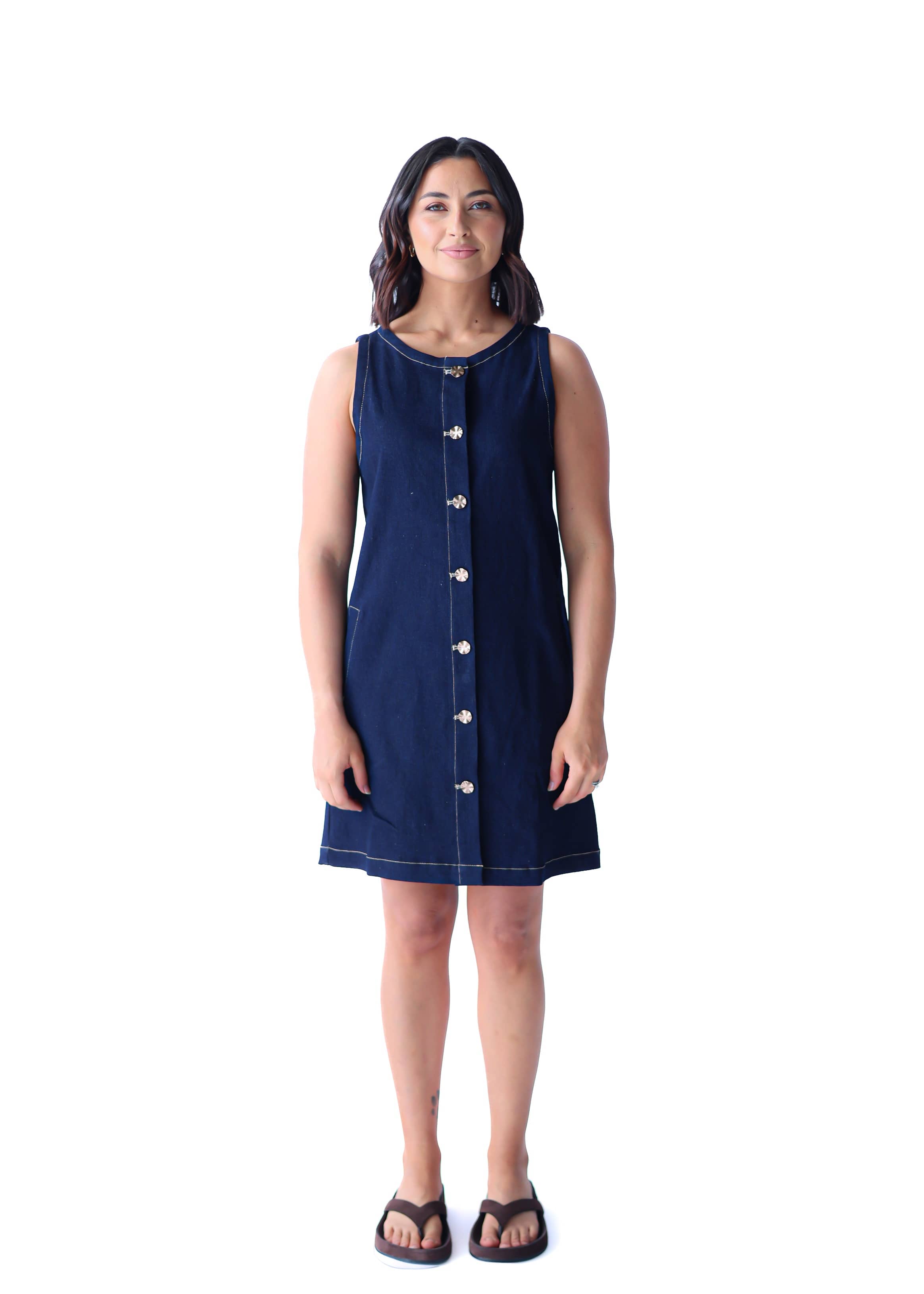 A.Studio Dresses - Casual Sol Sleeveless Denim Dress - Deep Indigo