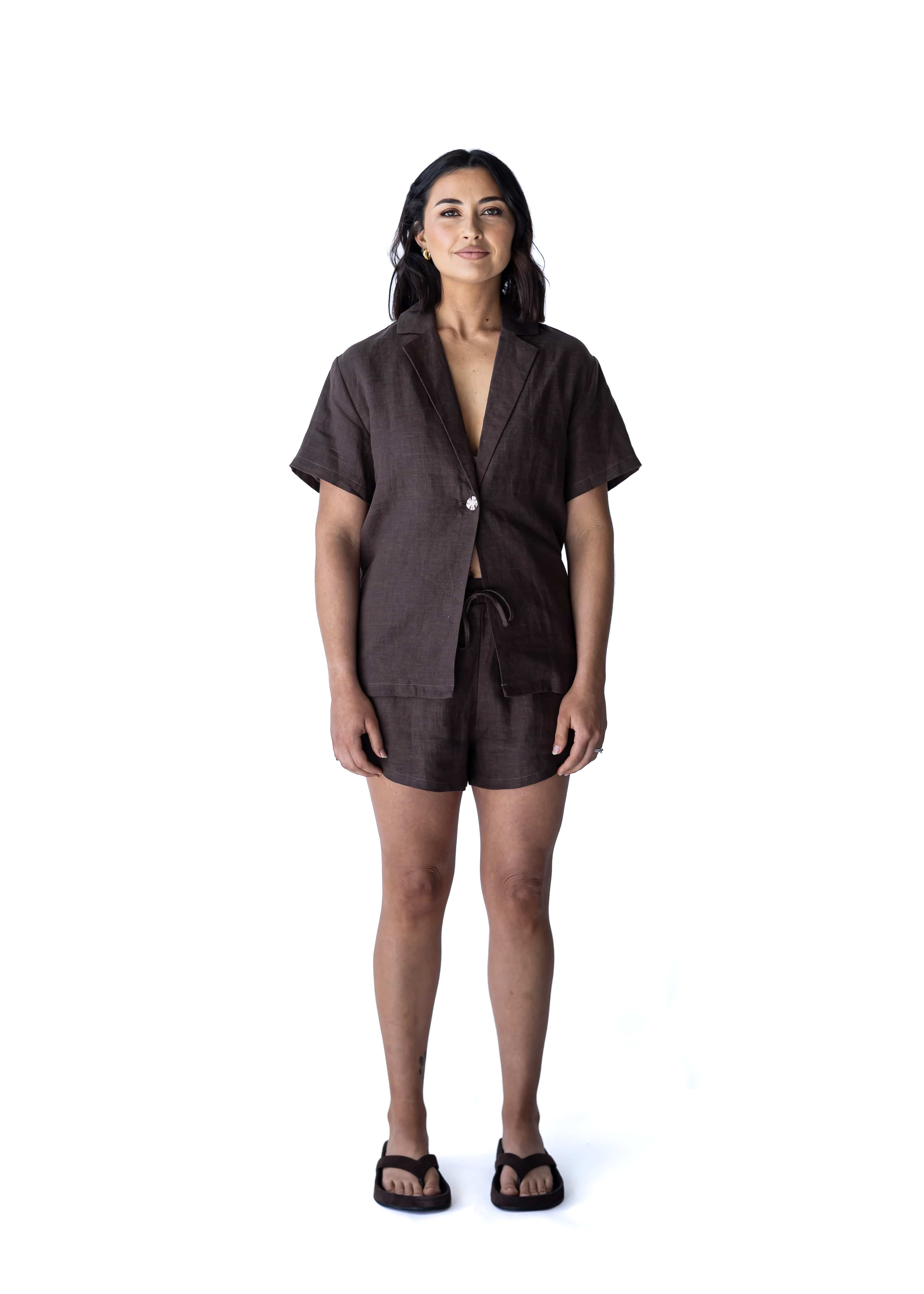 A.Studio Shirts - Linen Reed Linen Shirt - Chocolate