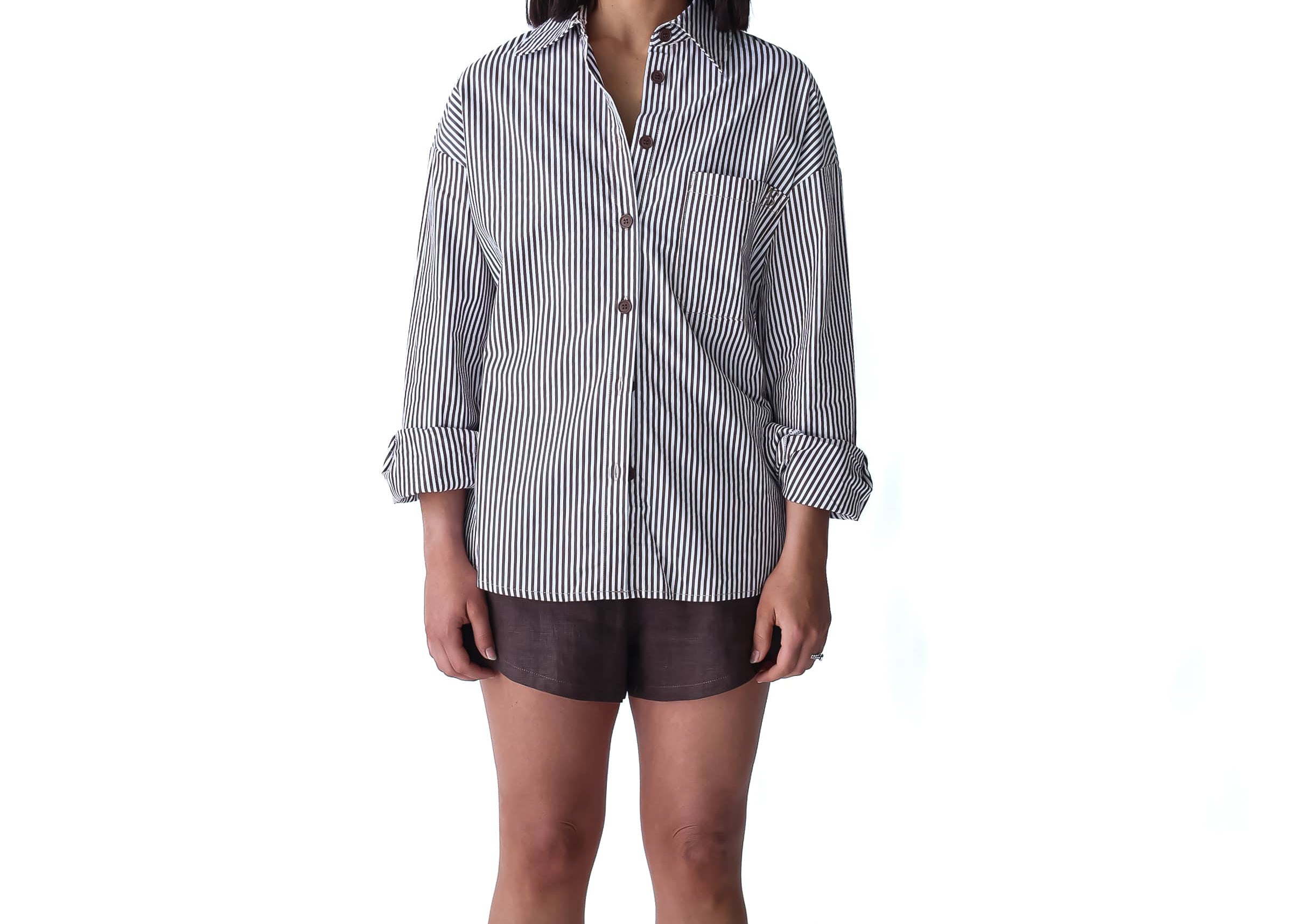 A.Studio Shirts - Tailored Bay Stripe Shirt - Choc Stripe