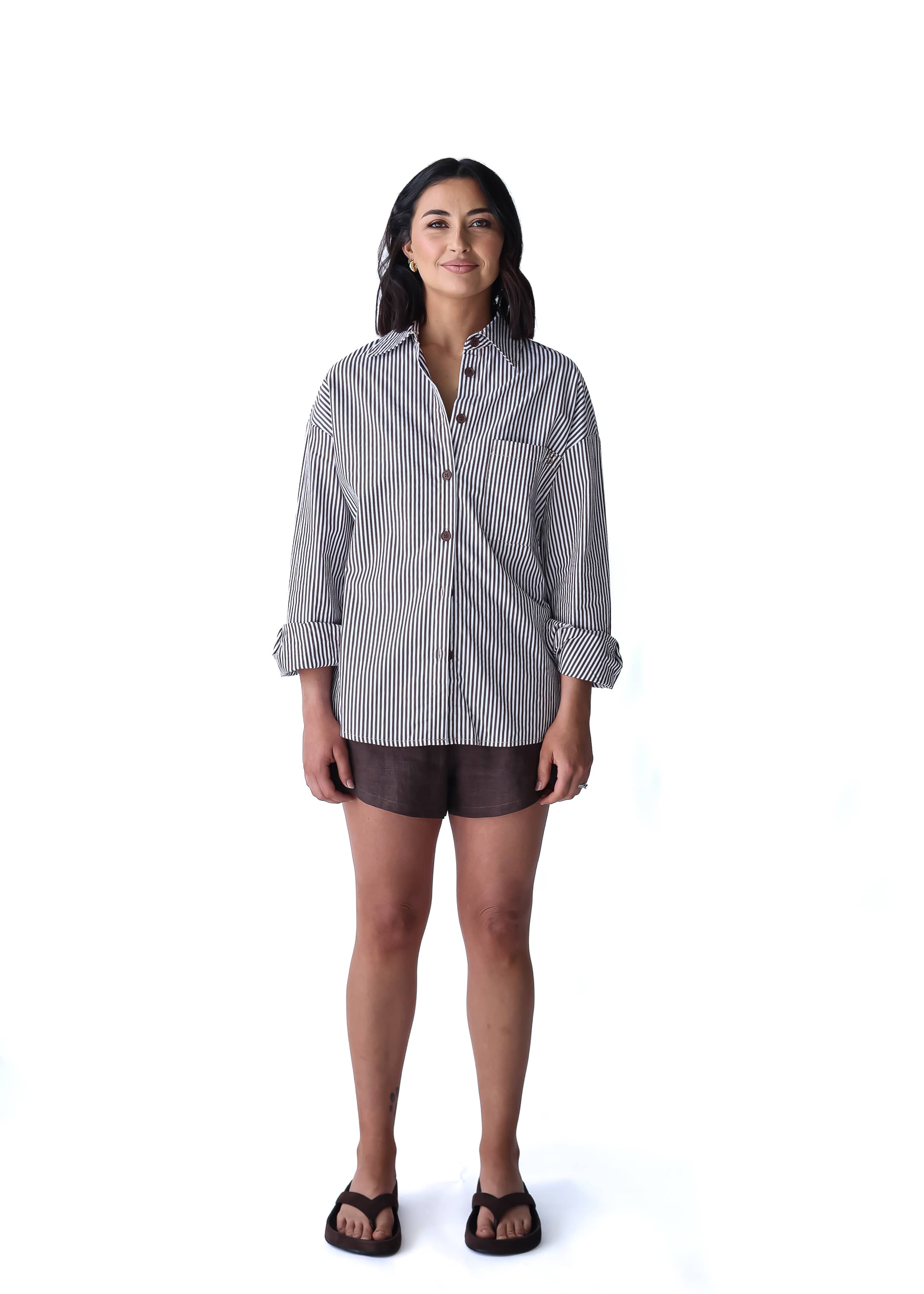 A.Studio Shirts - Tailored Bay Stripe Shirt - Choc Stripe