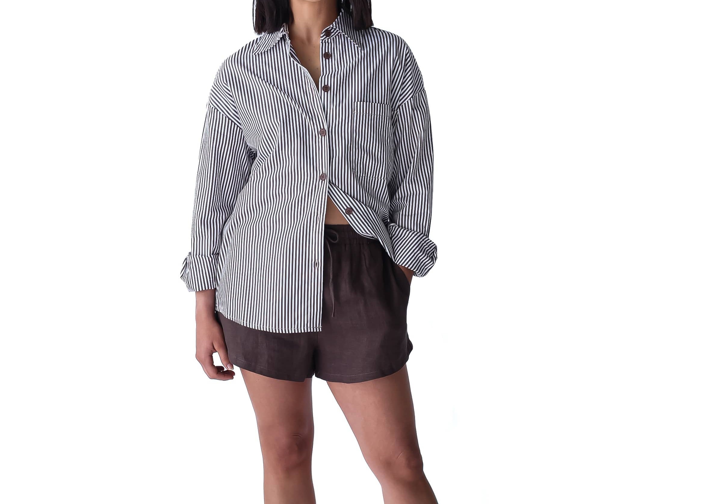 A.Studio Shirts - Tailored Bay Stripe Shirt - Choc Stripe