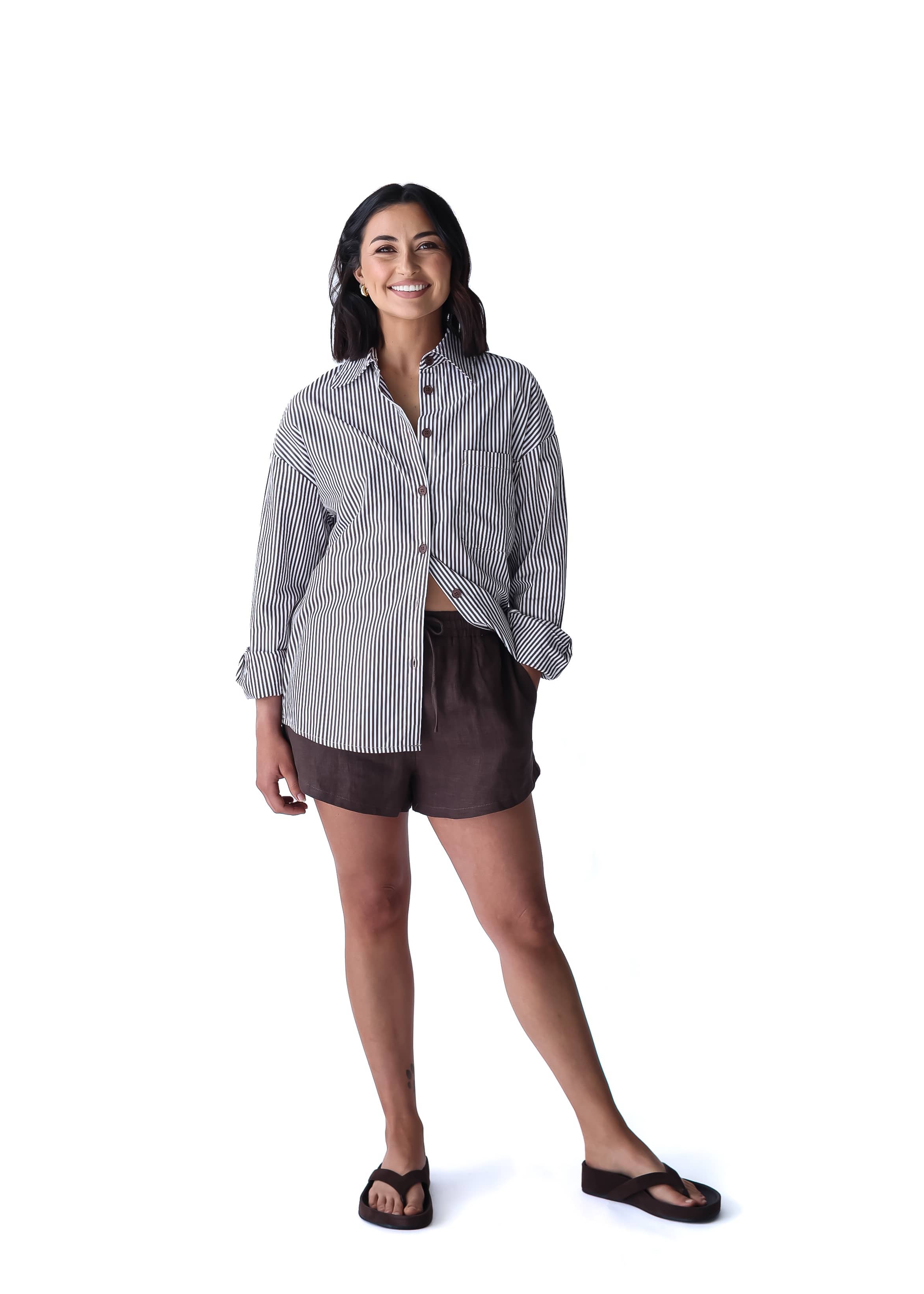 A.Studio Shirts - Tailored Bay Stripe Shirt - Choc Stripe