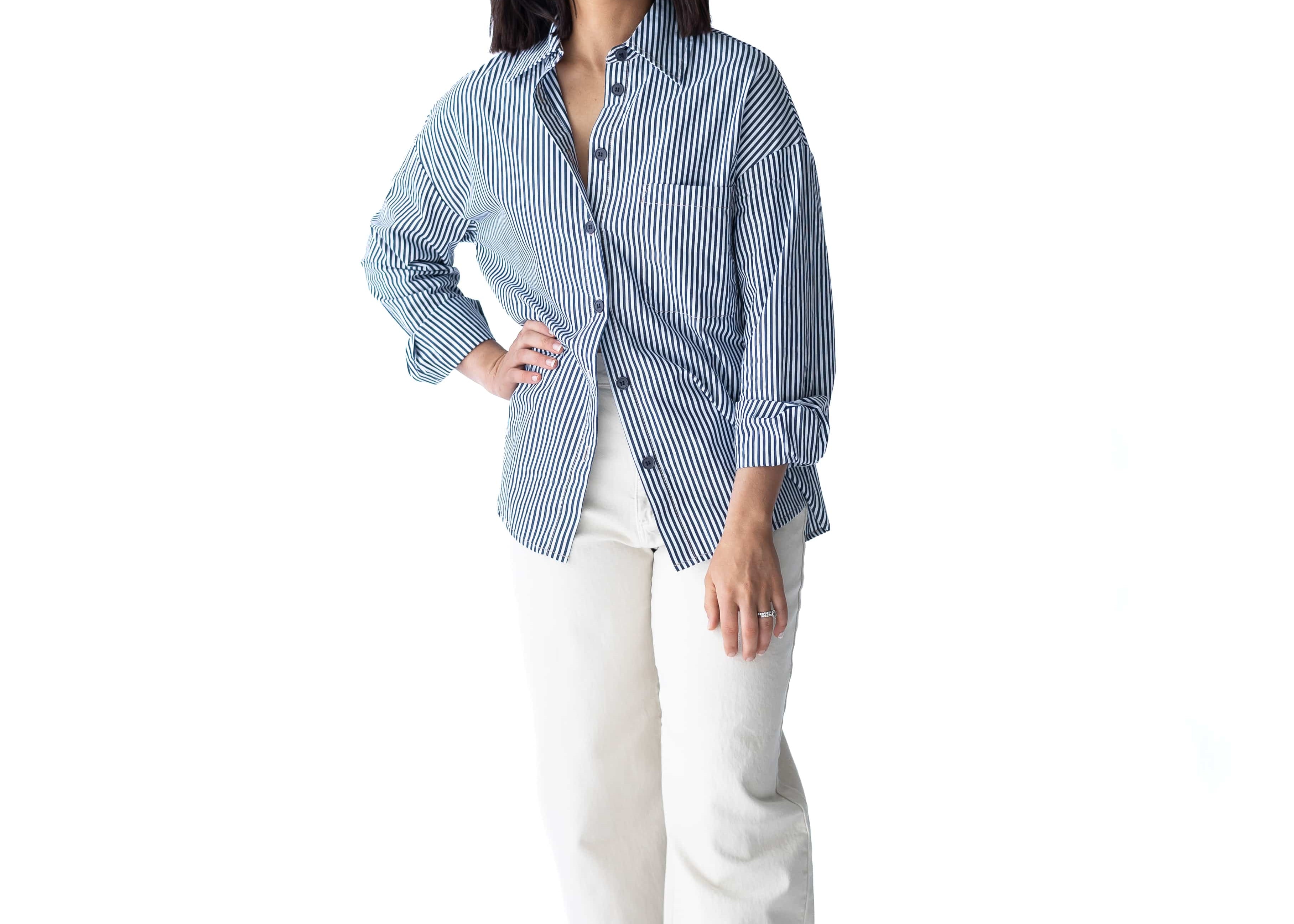 A.Studio Shirts - Tailored Bay Stripe Shirt - Navy Stripe