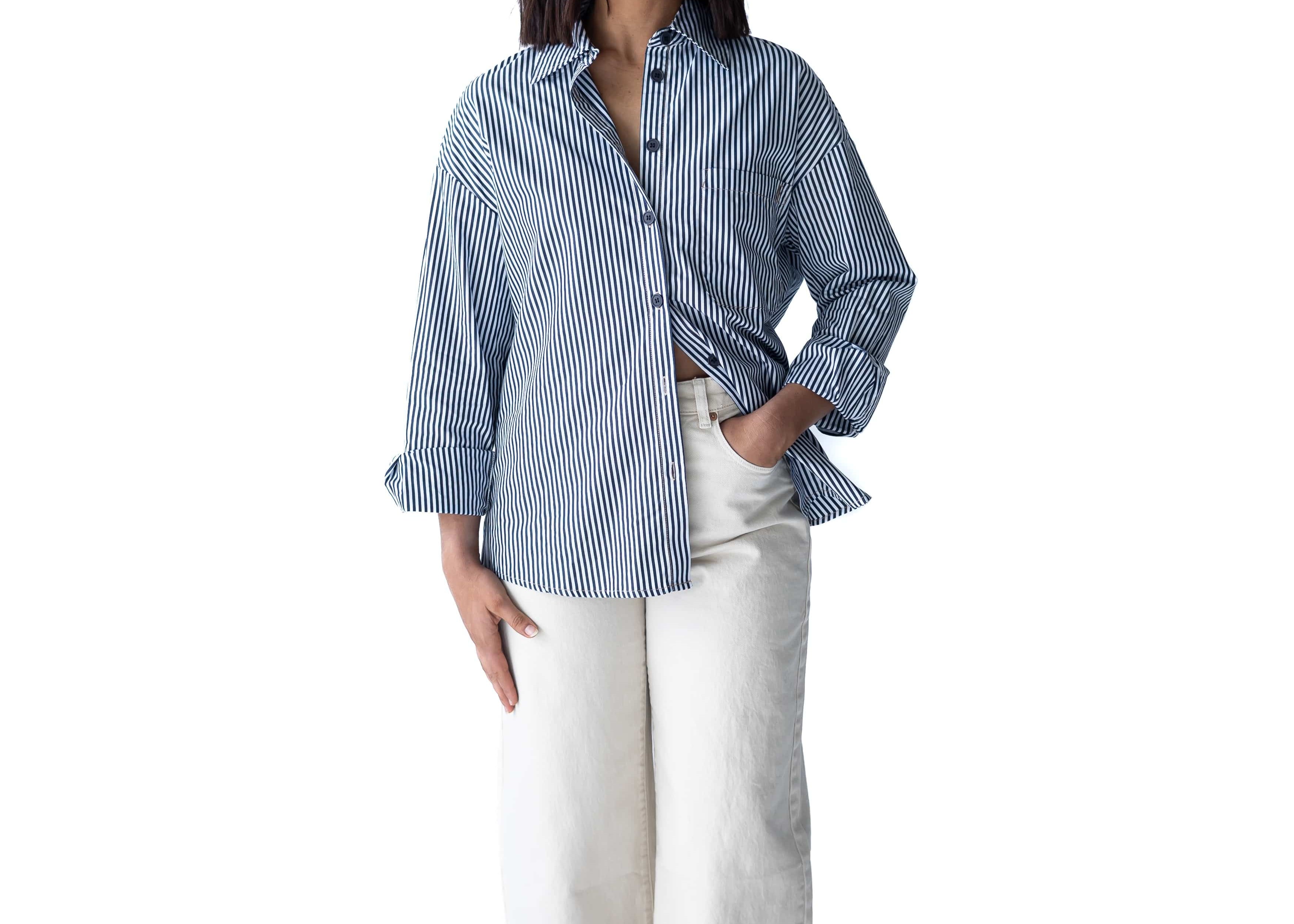 A.Studio Shirts - Tailored Bay Stripe Shirt - Navy Stripe