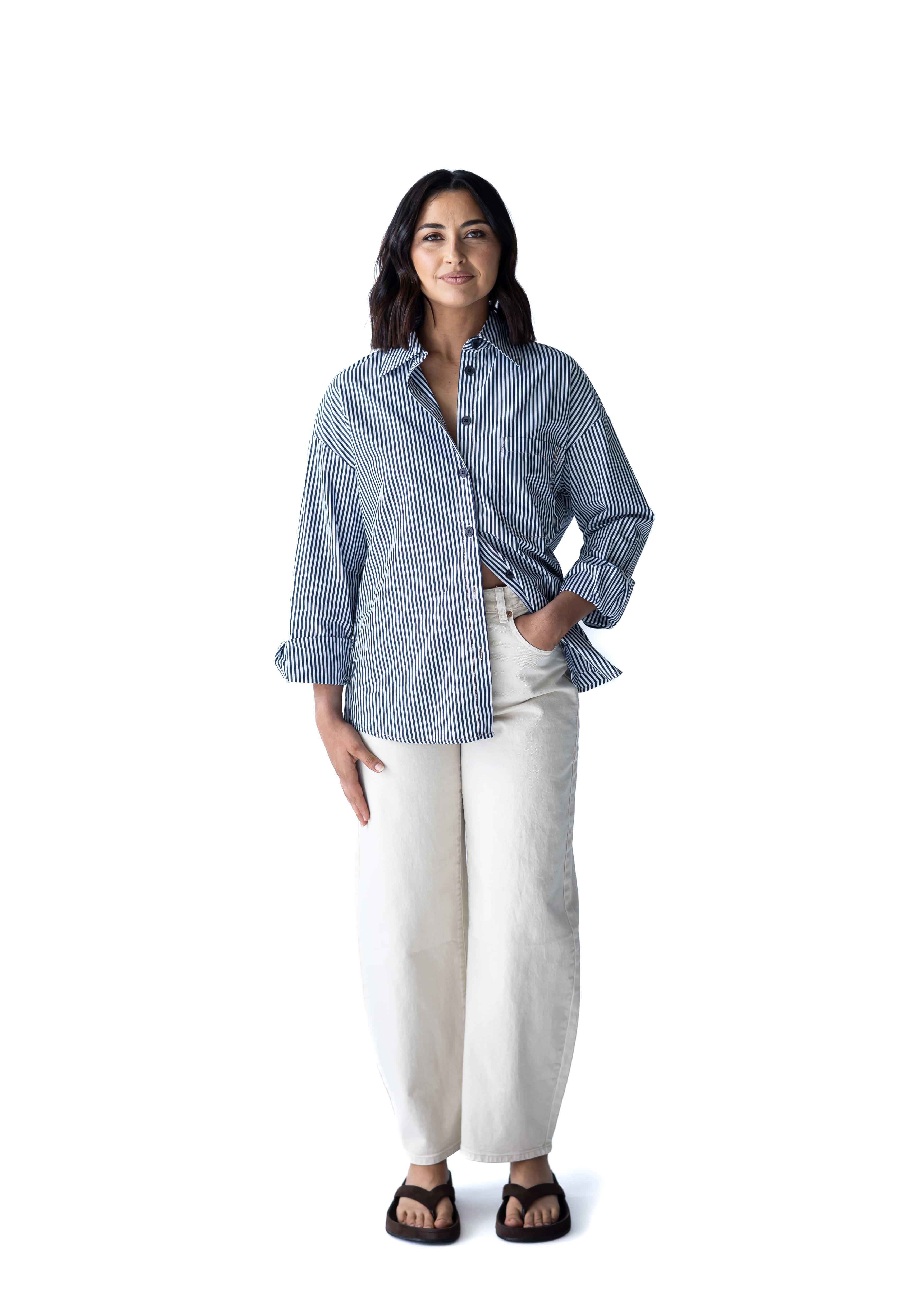 A.Studio Shirts - Tailored Bay Stripe Shirt - Navy Stripe