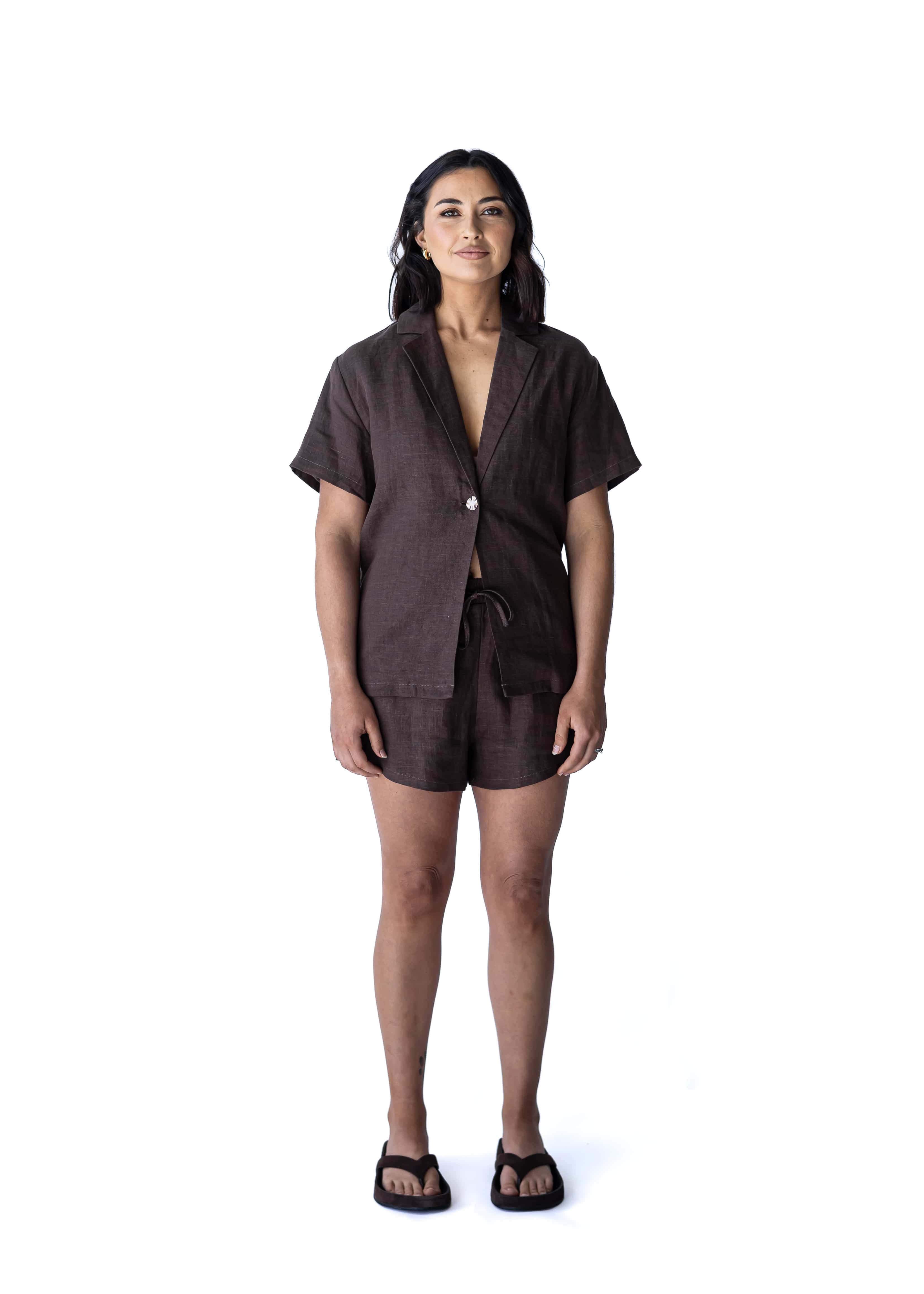 A.Studio Shorts - Casual Reed Linen Shorts - Chocolate