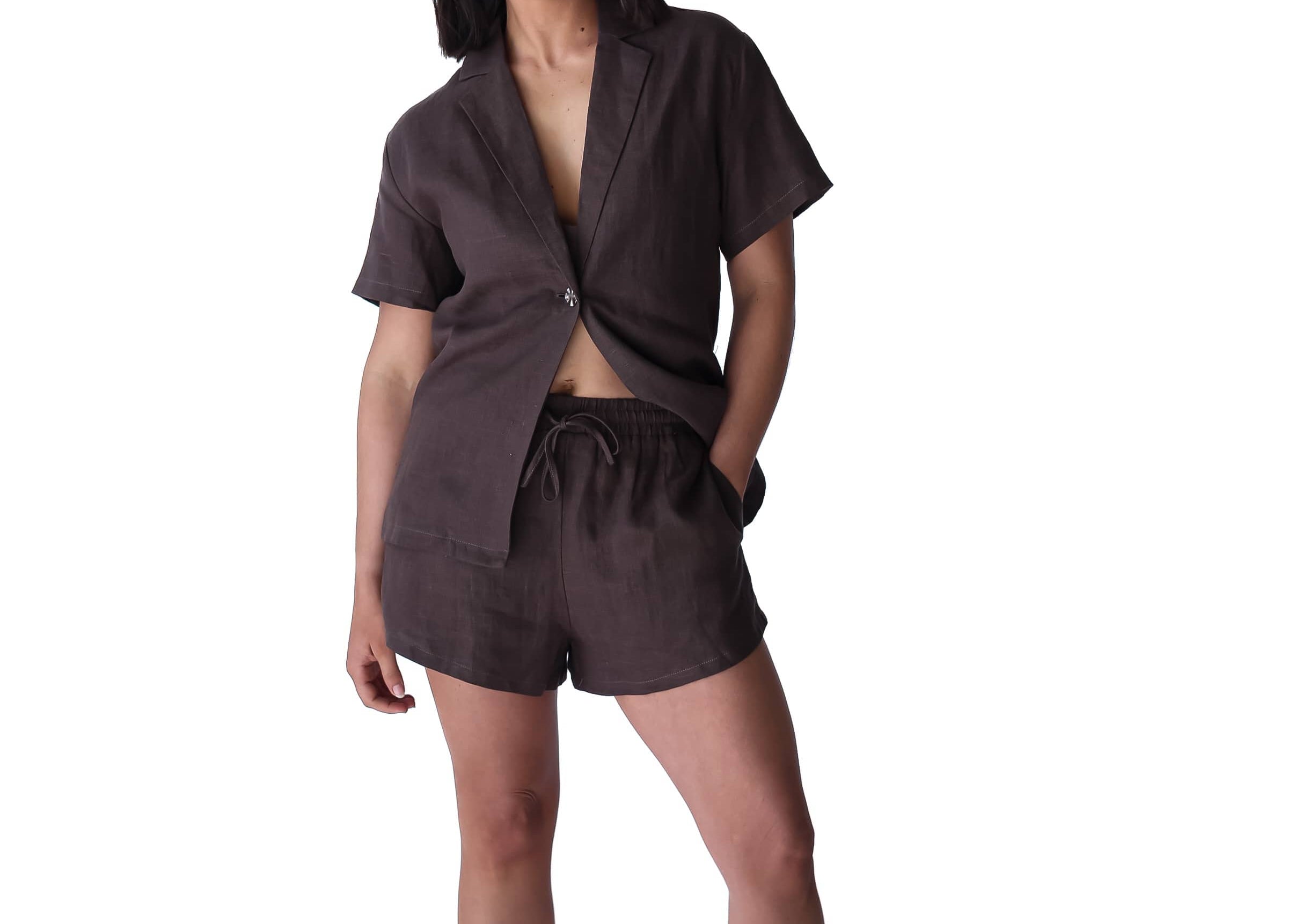 A.Studio Shorts - Casual Reed Linen Shorts - Chocolate