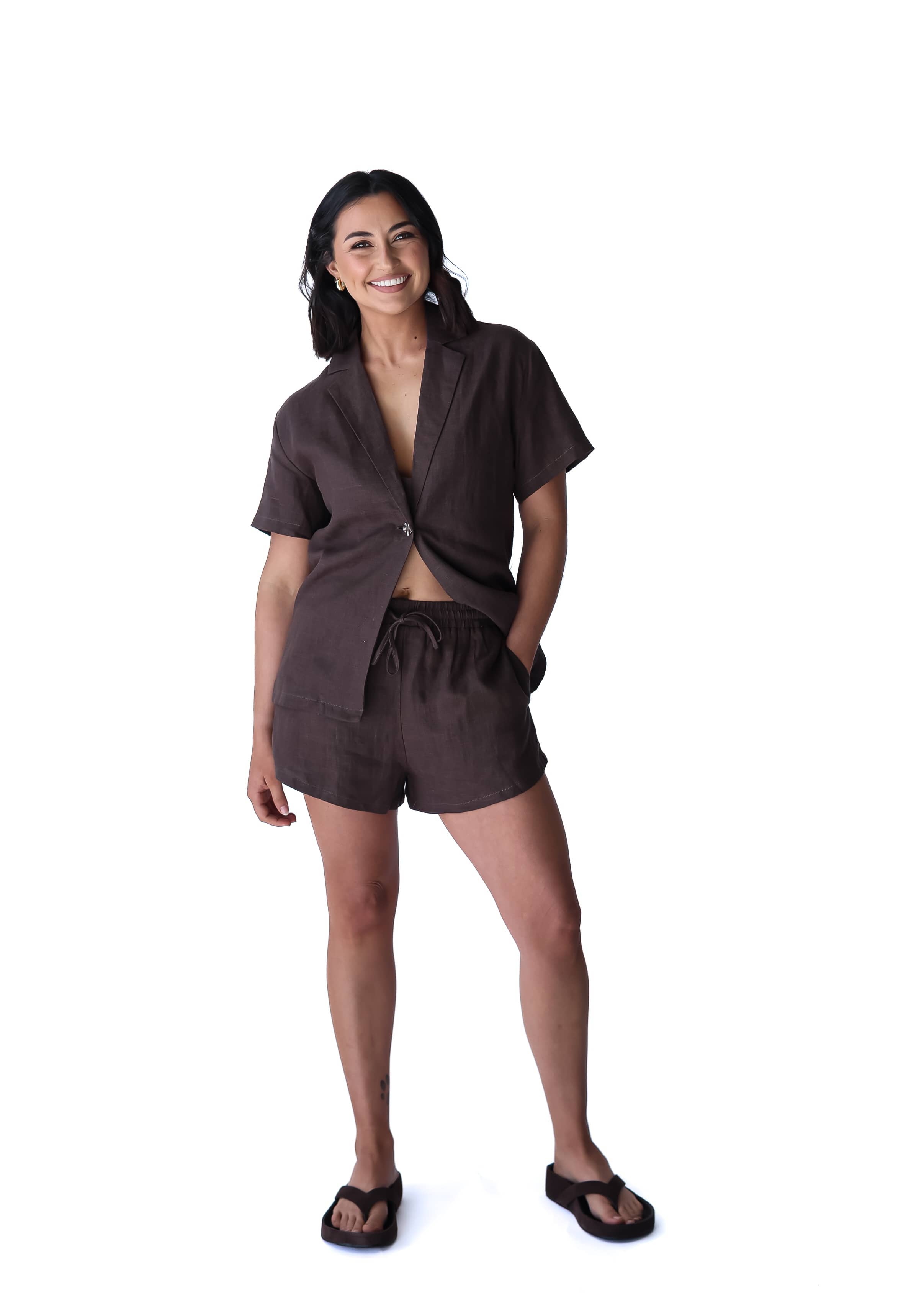 A.Studio Shorts - Casual Reed Linen Shorts - Chocolate
