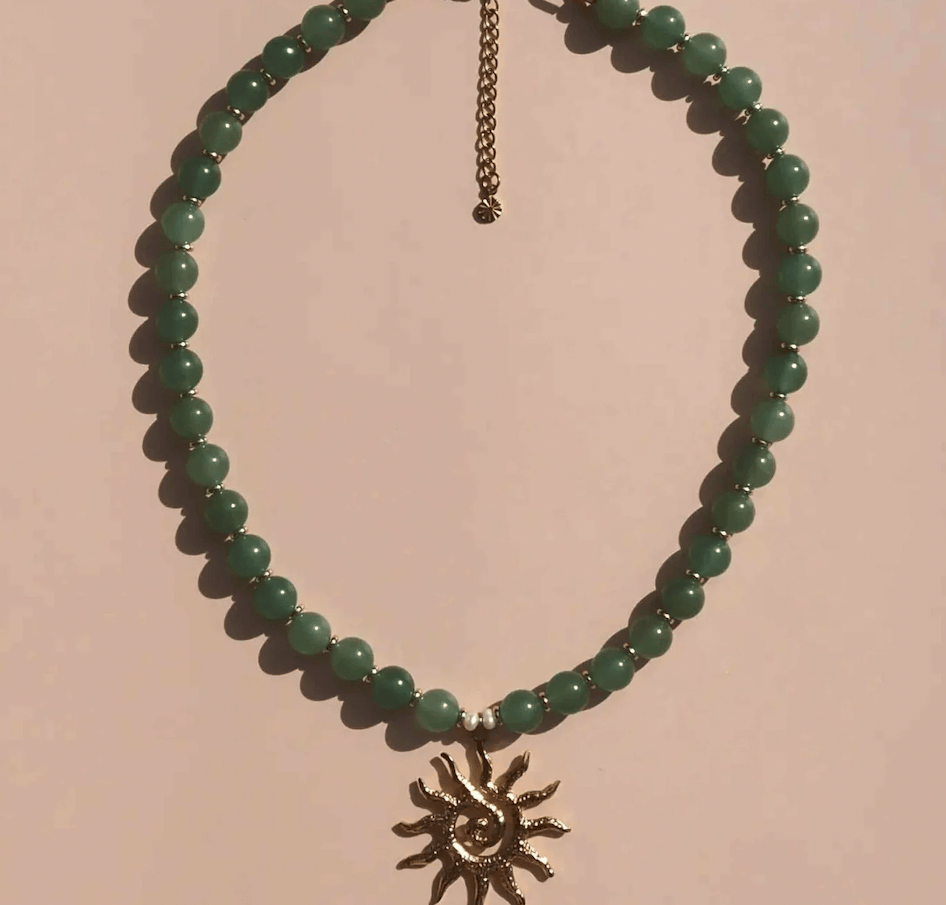 Alesi Jewellery Necklaces Spiral Sun Gemstone Necklace - Green Aventurine/Gold