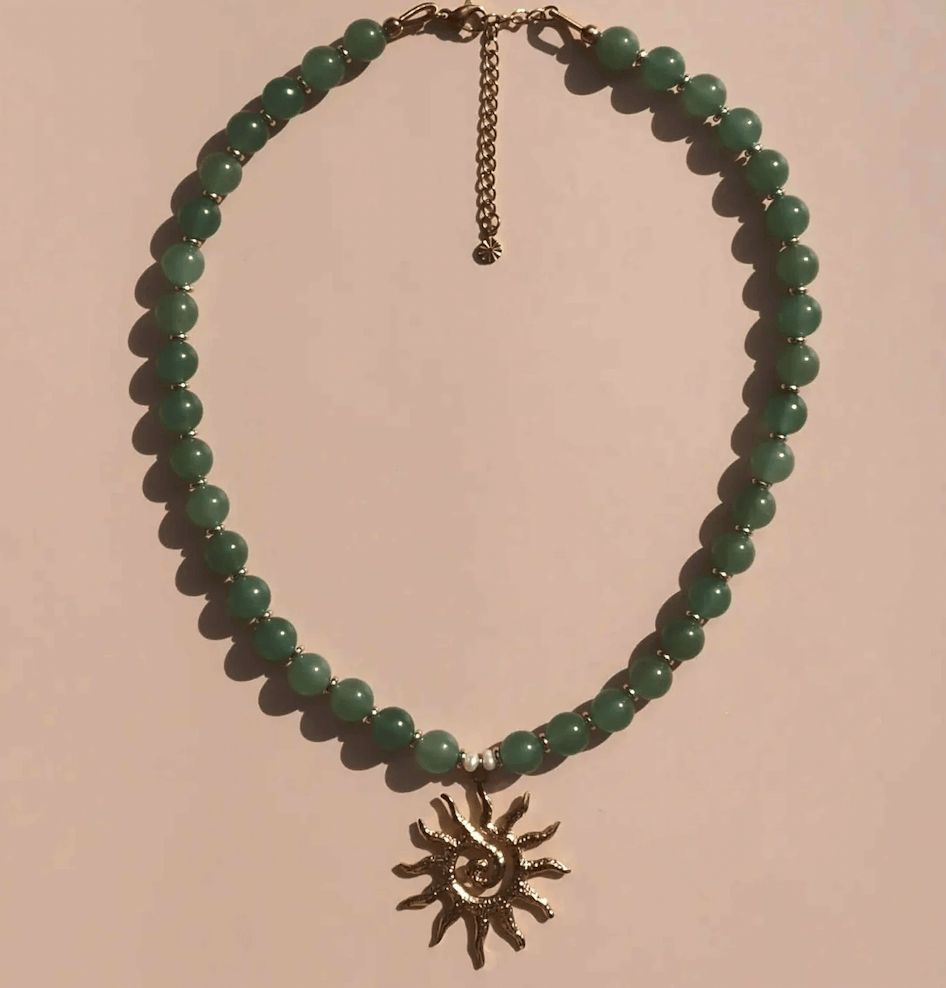 Alesi Jewellery Necklaces Spiral Sun Gemstone Necklace - Green Aventurine/Gold