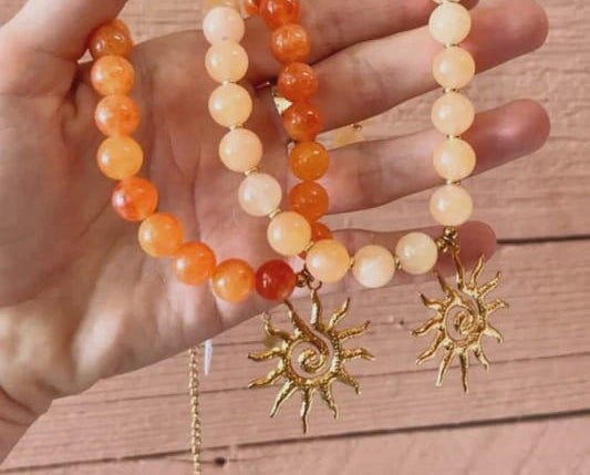 Alesi Jewellery Necklaces Spiral Sun Gemstone Necklace - Peach