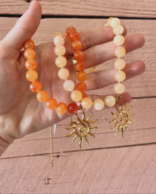 Alesi Jewellery Necklaces Spiral Sun Gemstone Necklace - Peach