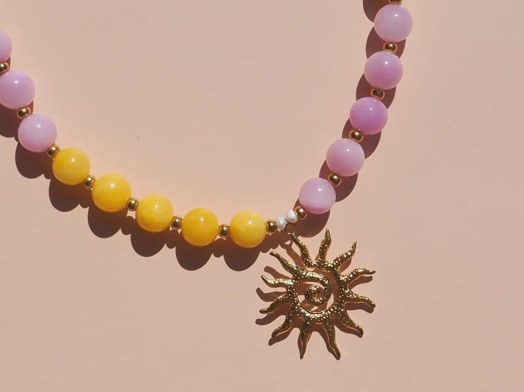 Alesi Jewellery Necklaces Spiral Sun Gemstone Necklace - Pink /Yellow