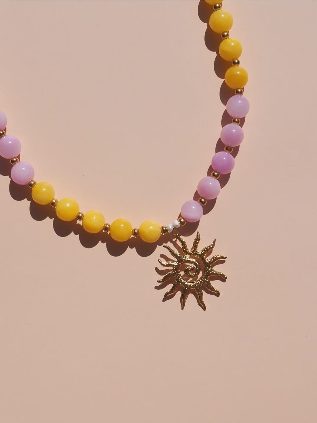 Alesi Jewellery Necklaces Spiral Sun Gemstone Necklace - Pink /Yellow