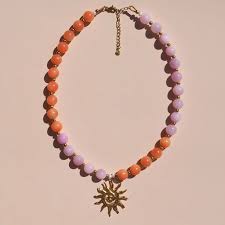 Alesi Jewellery Necklaces Spiral Sun Necklace - Pink Orange 18k Gold