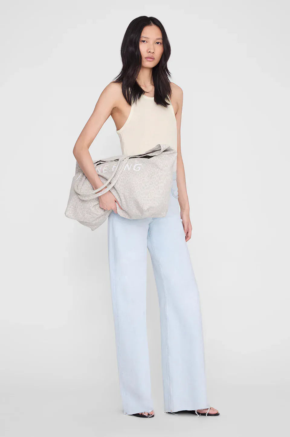 Anine Bing Bags Leo Canvas Tote - Washed White Leopard