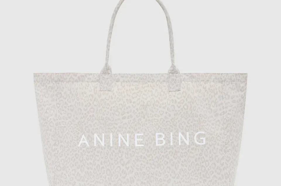 Anine Bing Bags Leo Canvas Tote - Washed White Leopard