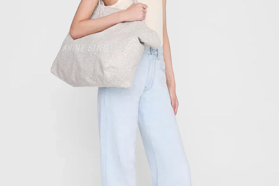 Anine Bing Bags Leo Canvas Tote - Washed White Leopard