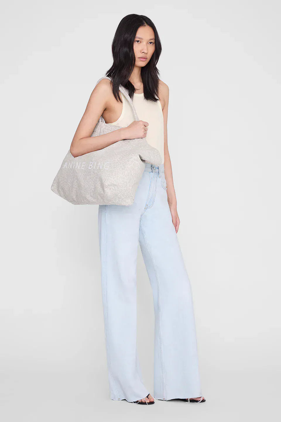 Anine Bing Bags Leo Canvas Tote - Washed White Leopard