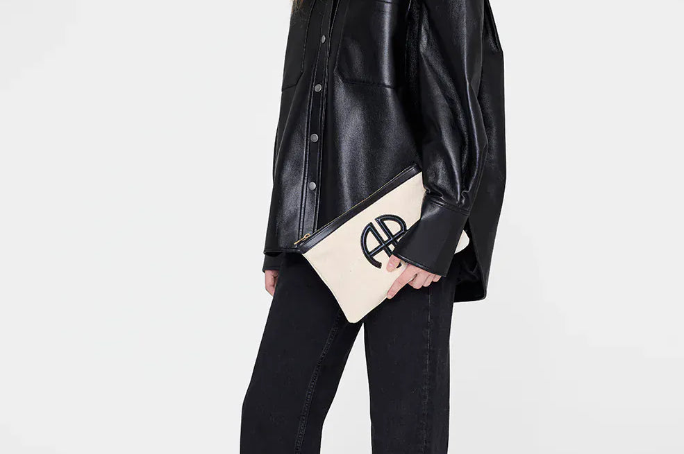 Anine Bing Bags Lili Pouch - Natural Canvas With Black