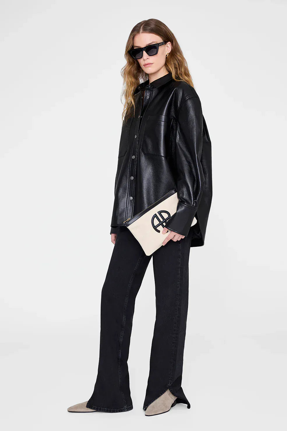 Anine Bing Bags Lili Pouch - Natural Canvas With Black