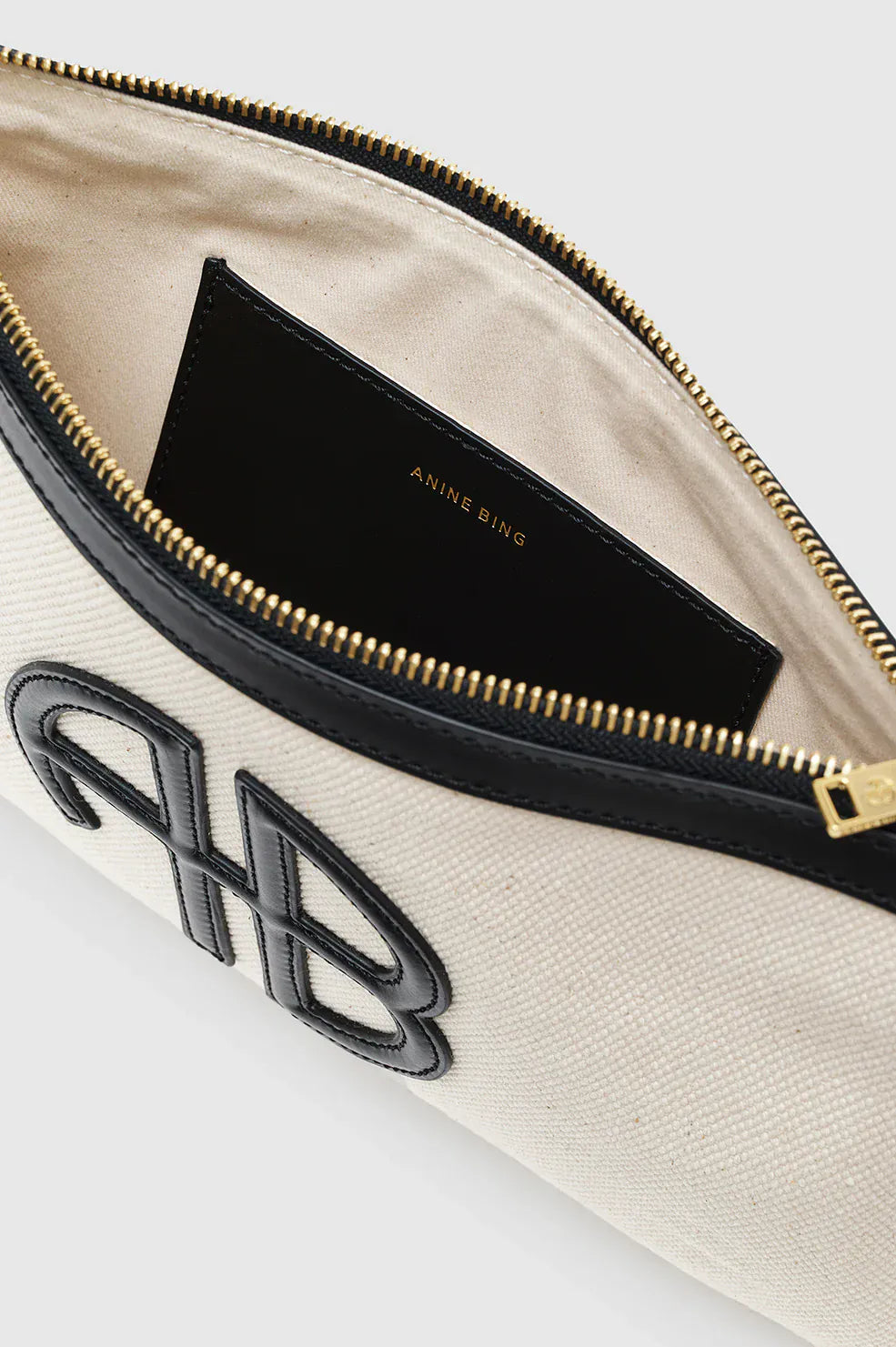 Anine Bing Bags Lili Pouch - Natural Canvas With Black