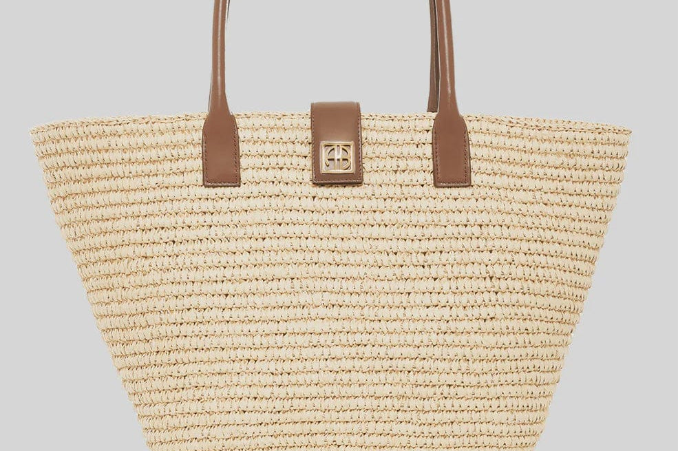 Anine Bing Bags Lou Tote Monogram - Natural with Cognac