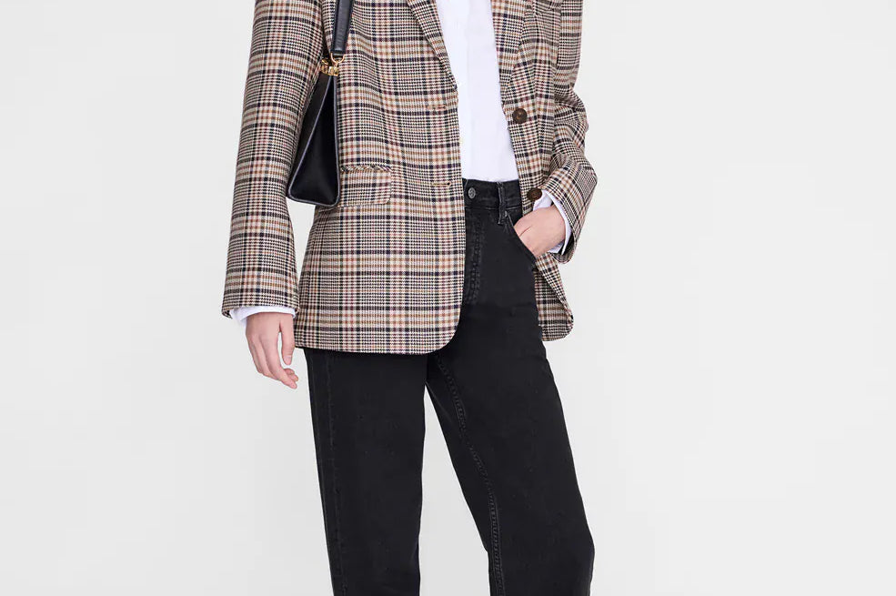 Anine Bing Blazers Quinn Blazer - Beige and Navy Checks