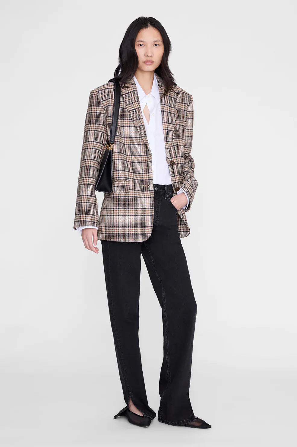 Anine Bing Blazers Quinn Blazer - Beige and Navy Checks