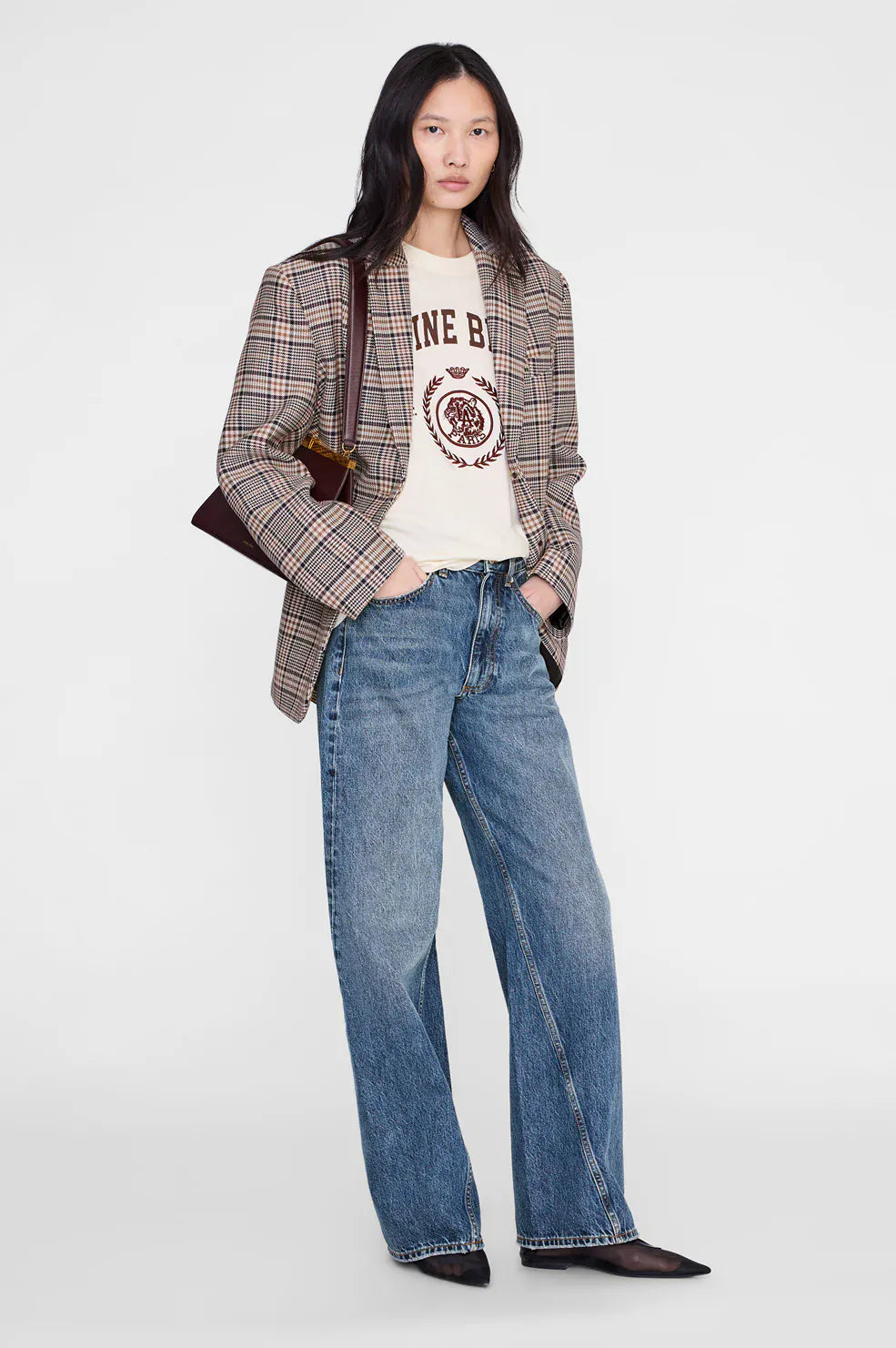 Anine Bing Blazers Quinn Blazer - Beige and Navy Checks