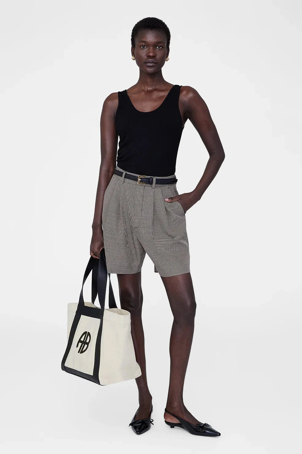 Anine Bing Handbags - Large Anine Bing | Cara Tote - Natural Canvas with Black