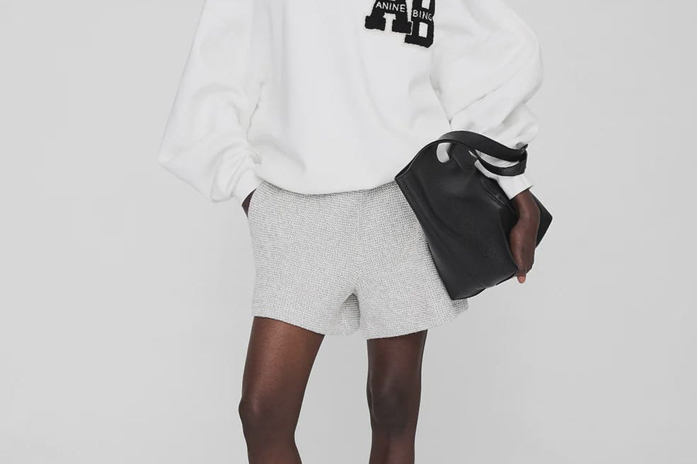 Anine Bing Shorts - Casual Kam Short Framed Monogram - Ivory and Black